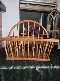 Vintage Wood Spindle Magazine Rack