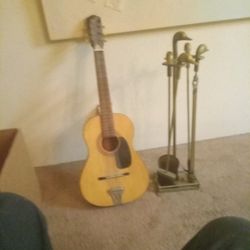 Guitar And Brass Fire Place Poker Set