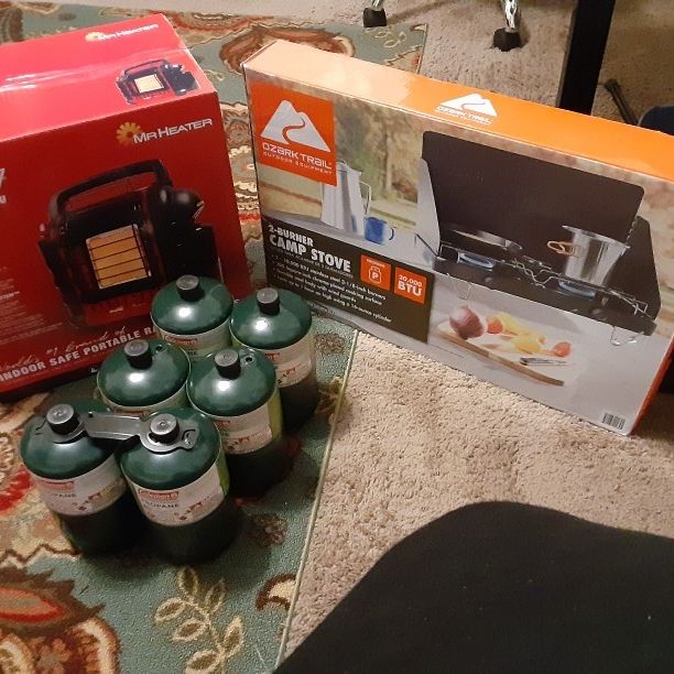 Portable Buddy Mr. Heater, Ozark Trail 2 Burner Camp Stove, 6 Cans Of  Propane New for Sale in Bryan, TX - OfferUp