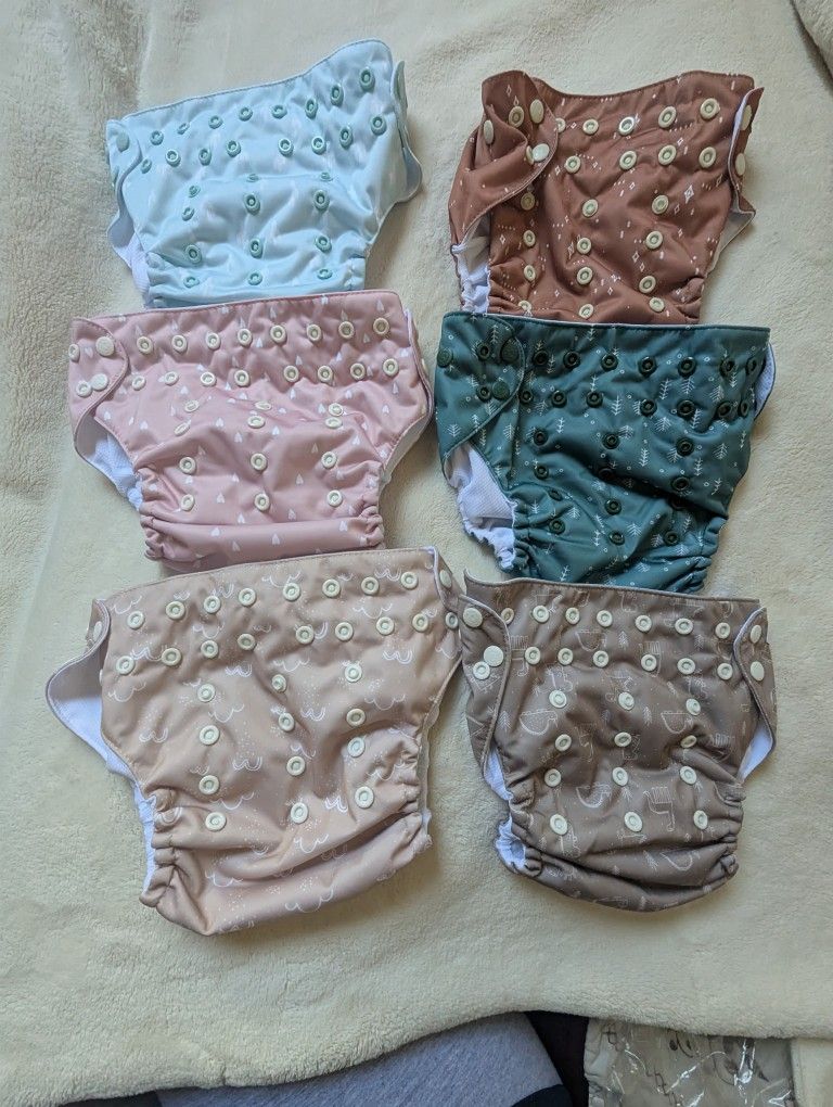 Brand New Mama Koala Reusable Cloth Diapers With Inserts Set Of 6 Adjustable