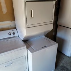 Whirlpool 27" Wide Apartment Size Top Load Washer With Agitator And Gas Dryer Laundry Center Stacked Single Unit Stackable 