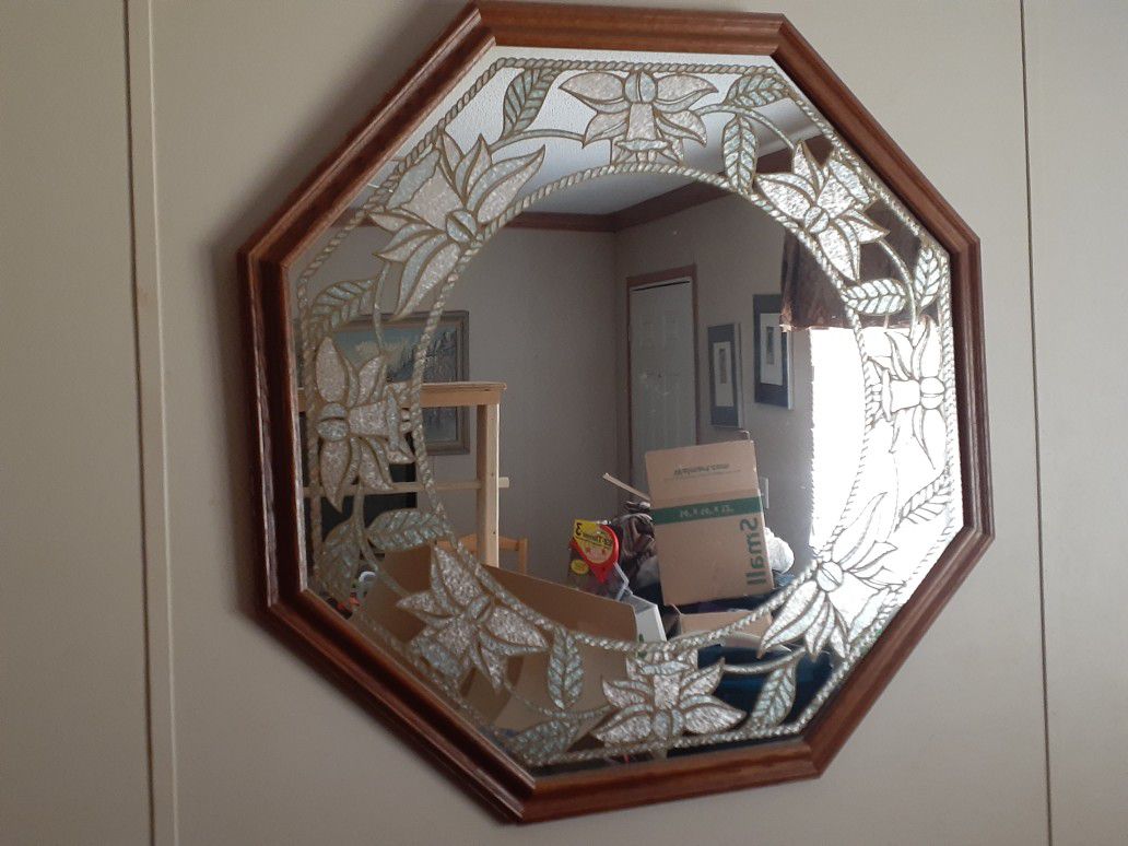 Mirror Wood Frame And Detailed Edge Of Glass