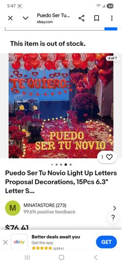 Puedo Ser Tu Novio Light Up Letters Proposal Decorations, 15Pcs 6.3" Letter Signs, 24Pcs Flameless Candles 2000Pcs Red Artificial Rose Petals 40Pcs La