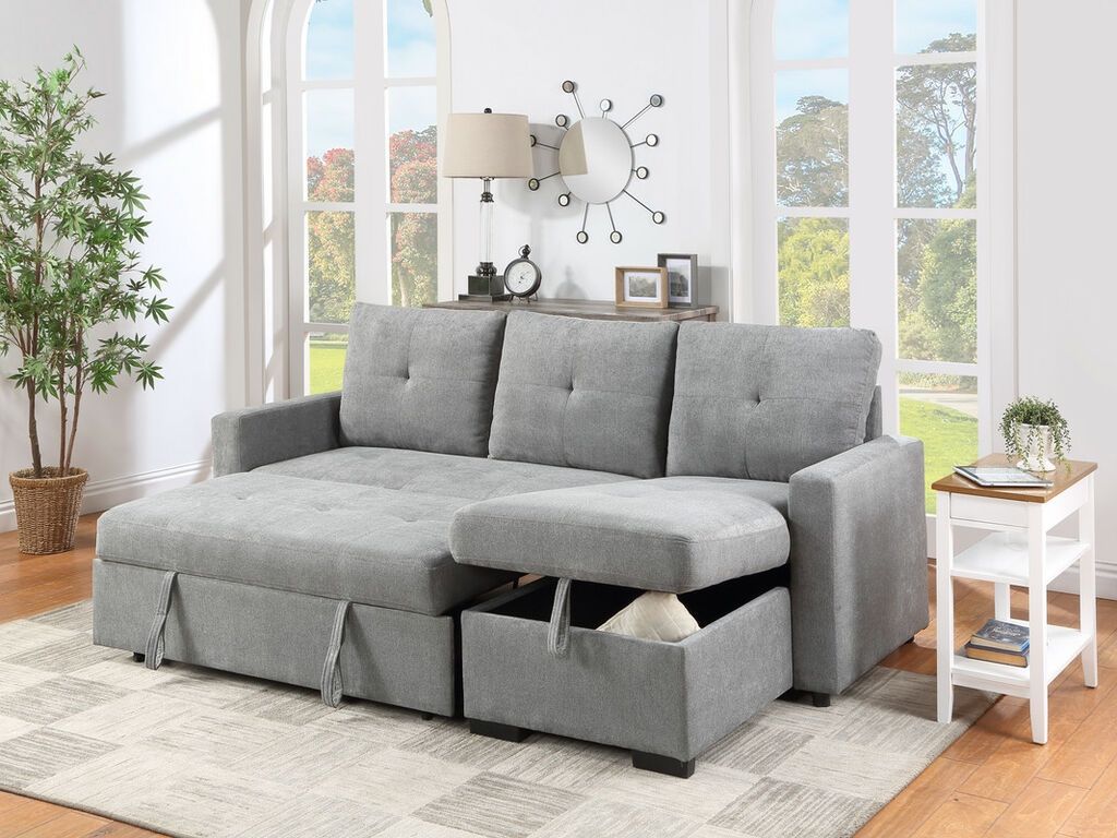 Fabric Reversible Sleeper Sectional Sofa with Storage Chaise - Sleeper Sectional Sofa