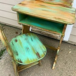 Beachy BOHO Chic Vintage  Wood Writing Desk/ Nightstand/ End Table/ Entryway Table