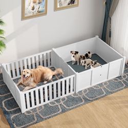 DWVO Whelping Box for Dogs Puppies: 78" x 39.4" x 17.7" Indoor 3-in-1 Dog Pen with Waterproof Mat and 2 Dividers for Small and Medium...