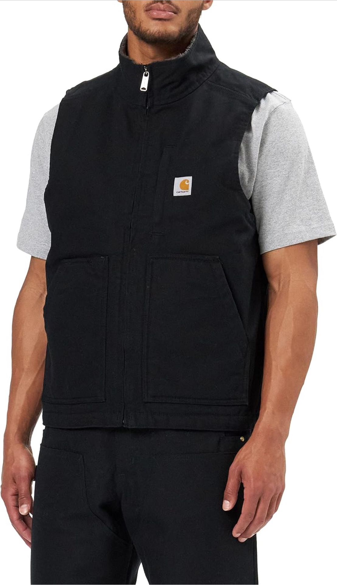 Men's Loose Fit Washed Duck Sherpa-Lined Mock-Neck Vest  (2XL)