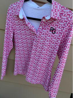 PEARLY GATES Long Sleeve Golf Polo Shirt - Pink/White (Size M)