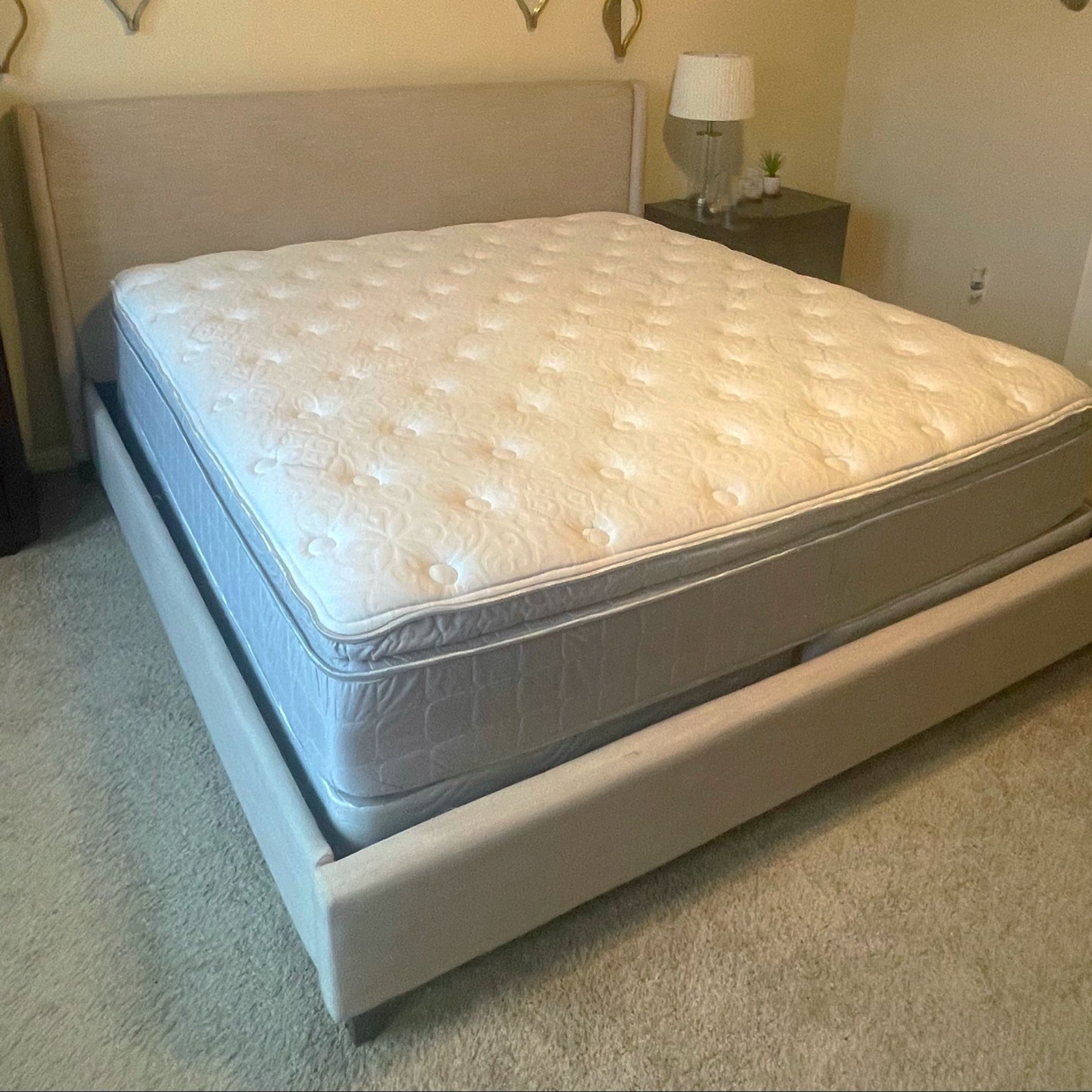 Moving Sale - King Size Bed Frame, Full Bed And Mattress, Bar Stools, Patio Set, Desk, Wall Shelf 