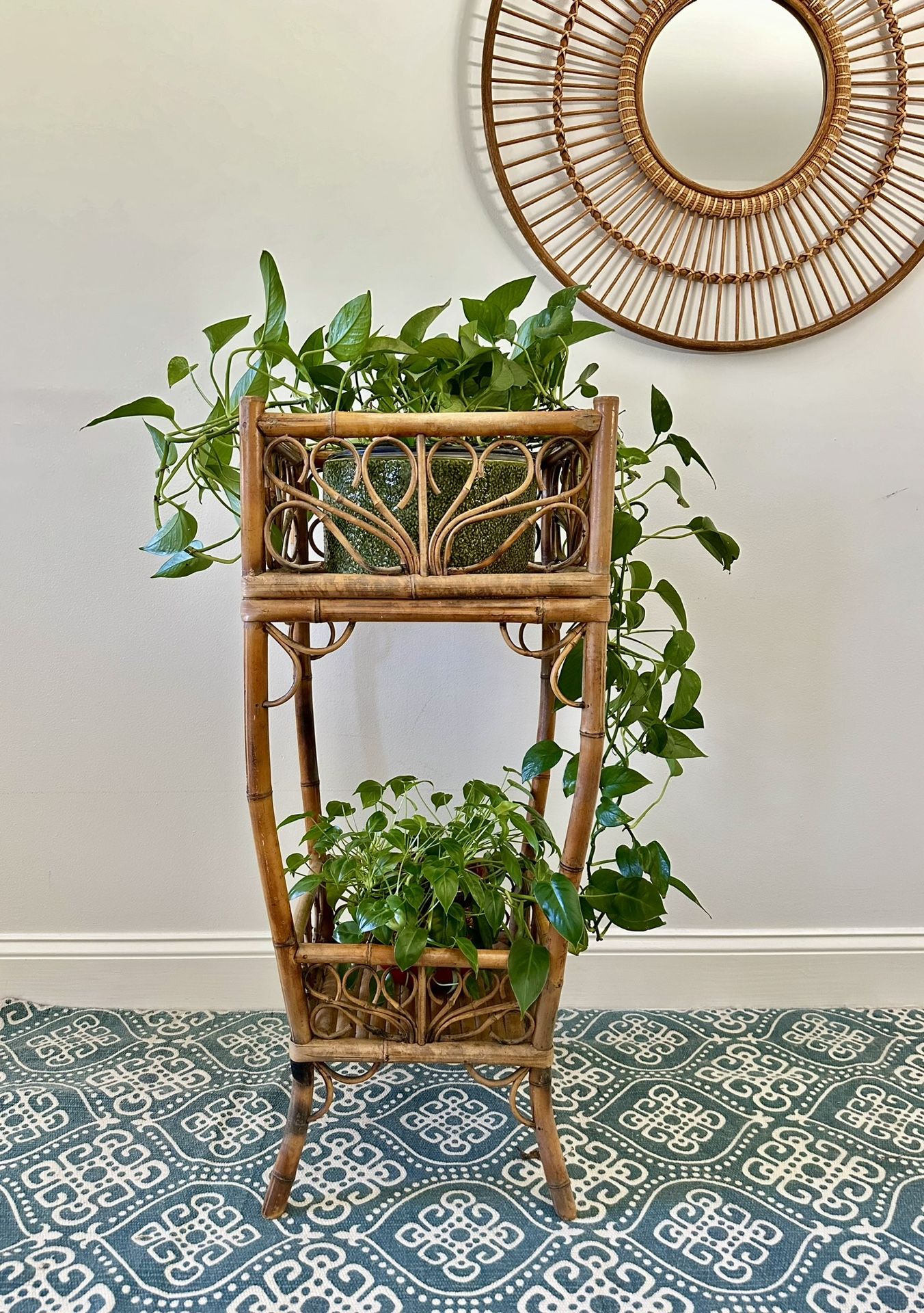 Vintage Bamboo Two Tier Plant Stand