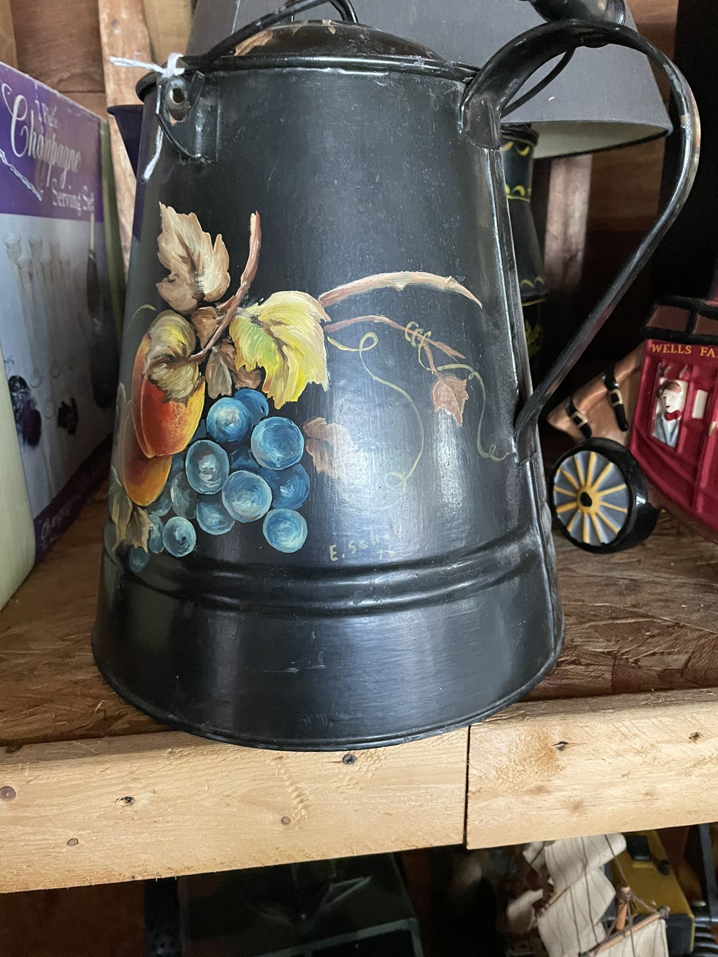 Toleware Large Size Coffee Pot Hand Painted In 1976