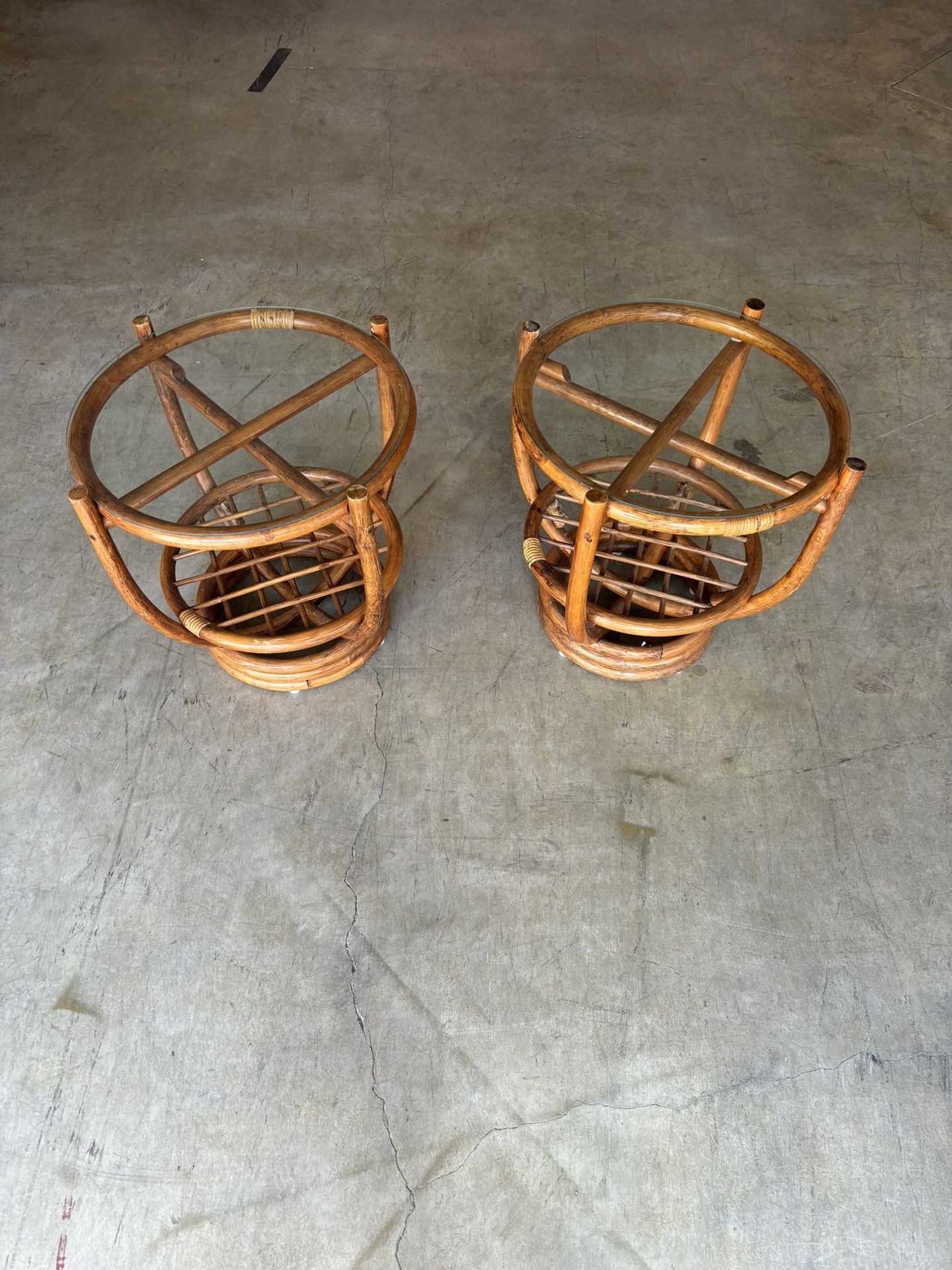 Set Of Glass Top Raton End Tables