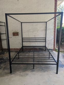 Queen Canopy Bed Frame with Built-in Headboard