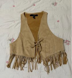 Forever 21 Tan Suede Fringe Vest, Size L