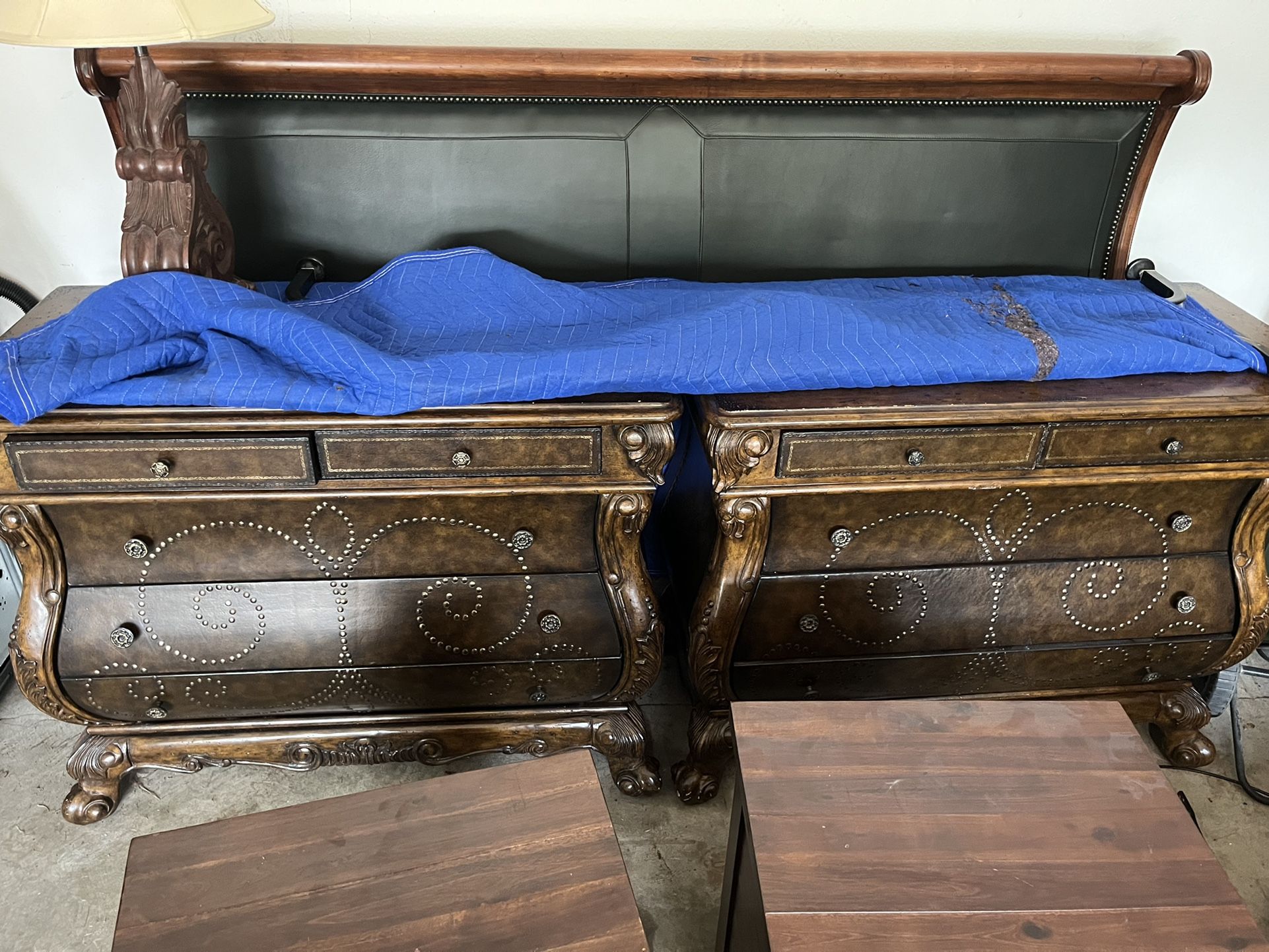 King bed frame, matching dressers and night stands (real wood)