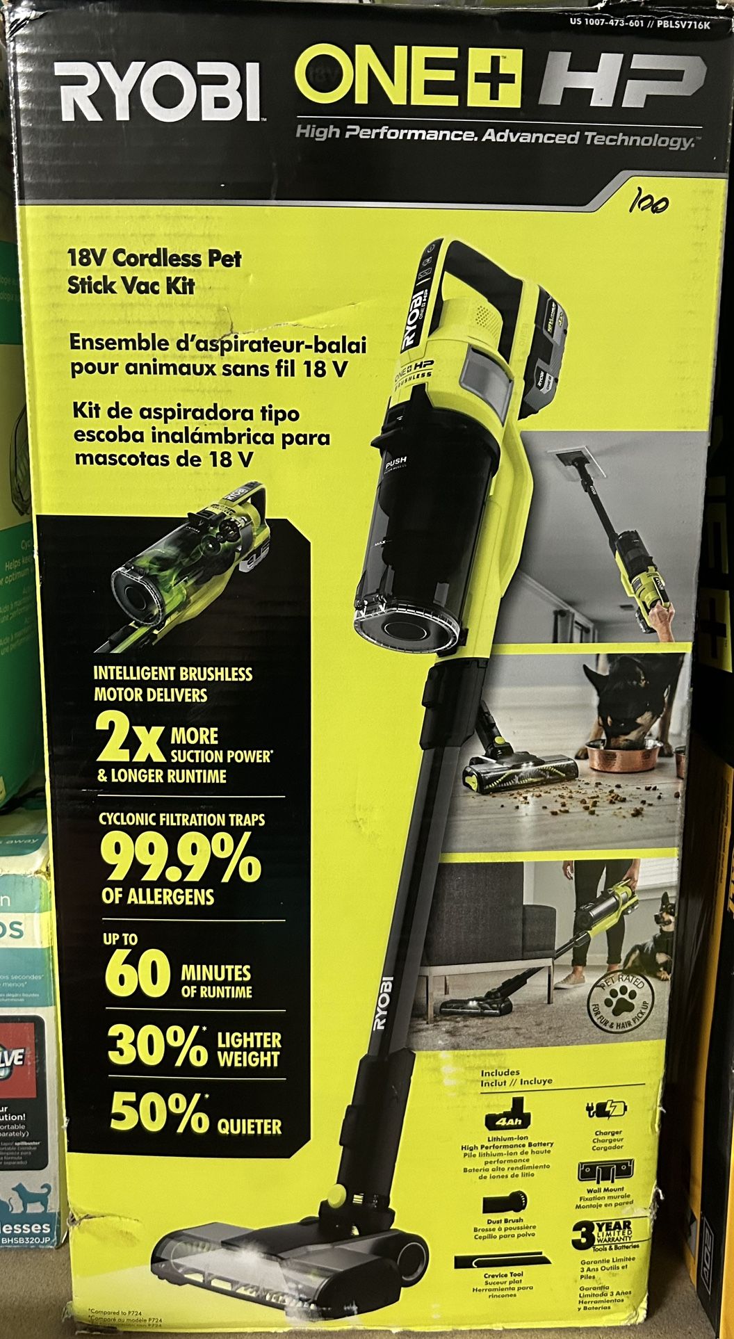 Ryobi 18v Cordless pet stick vacuum (battery and charger not included)
