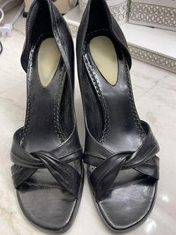 Black Leather Peep, Toe, High Heel Shoes