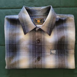 Large FB County Blue Checkered Plaid Zipper Shirt