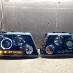 #OH214 04-08 FORD F150 BLACK HALO LED HALOGEN HEADLIGHT PAIR