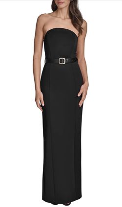 BCBG Women's Strapless Rounded Neckline Jeweled Belt Maxi Dress