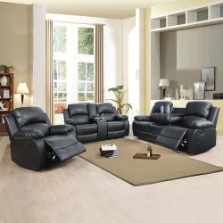 Black Leather Recliner Couch Set