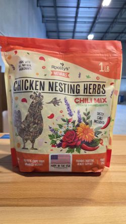 [2] 1-pound bag of Roosty's Naturals Chicken Nesting Herbs (Chili Mix).
