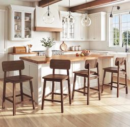 4X Walnut color 24” solid wood barstools