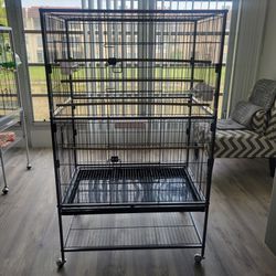 Wrought Iron Bird Cage with Play Open Top and Rolling Stand,Large Parrot Cage Bird Cages for Parakeets,Cockatiel, Canary, Finch, Lovebird, Parrotlet