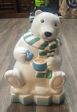 Cheryl's Cookies Collector's Edition Winter Polar Bear Cocoa Cookie Jar Holiday 11" $50