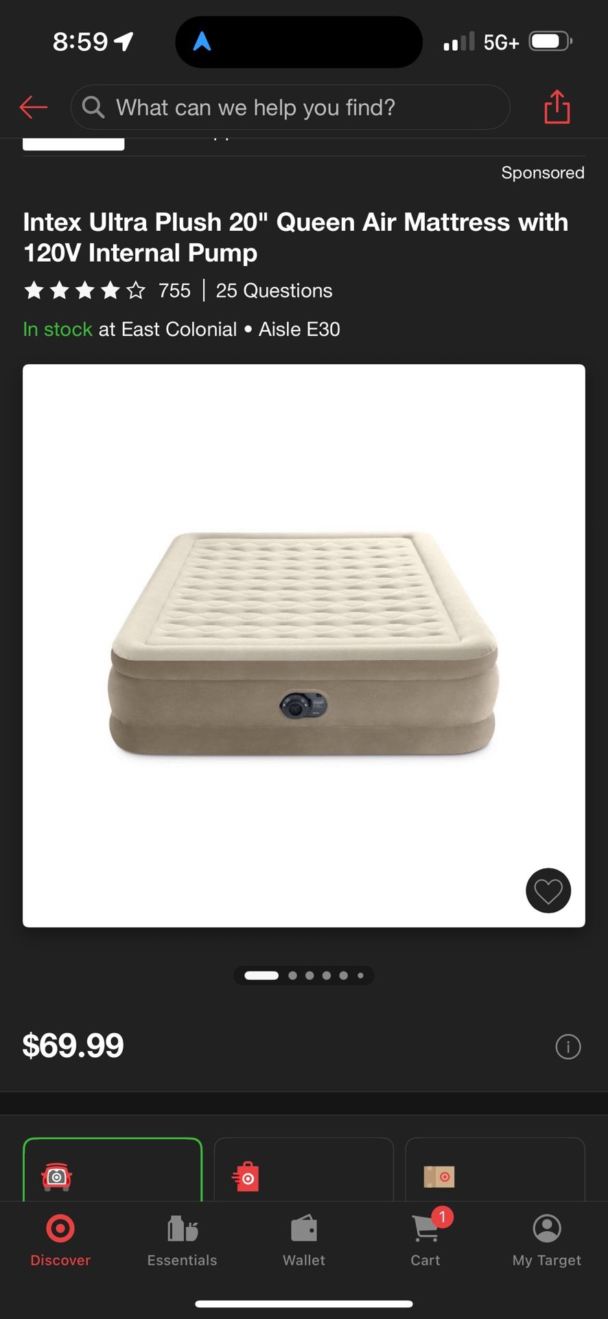 Intex Ultra Plush 20" Queen Air Mattress with 120V Internal Pump
