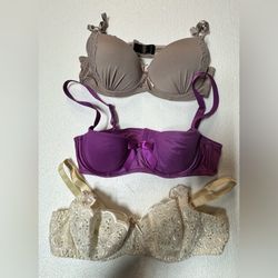 Vintage Luxurious Women's Bra Trio in Purple, Tan, and Cream