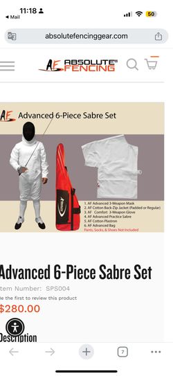 Beginner Fencing Gear Set For Sabre