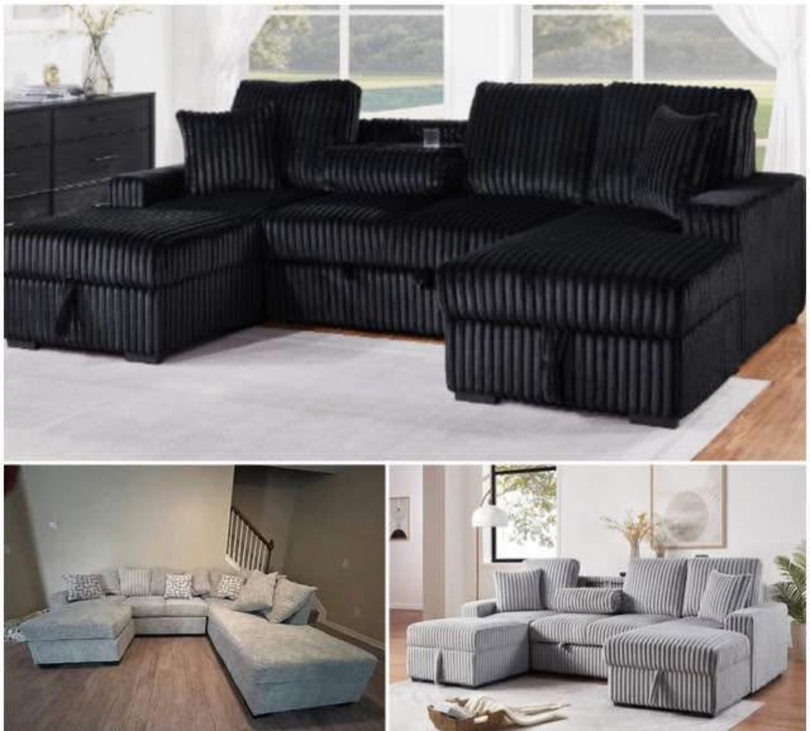 🤩CORDUROY SECTIONAL – PULL-OUT BED, STORAGE + MORE! 🔥 $975 – DELIVERY INCLUDED! 🔥