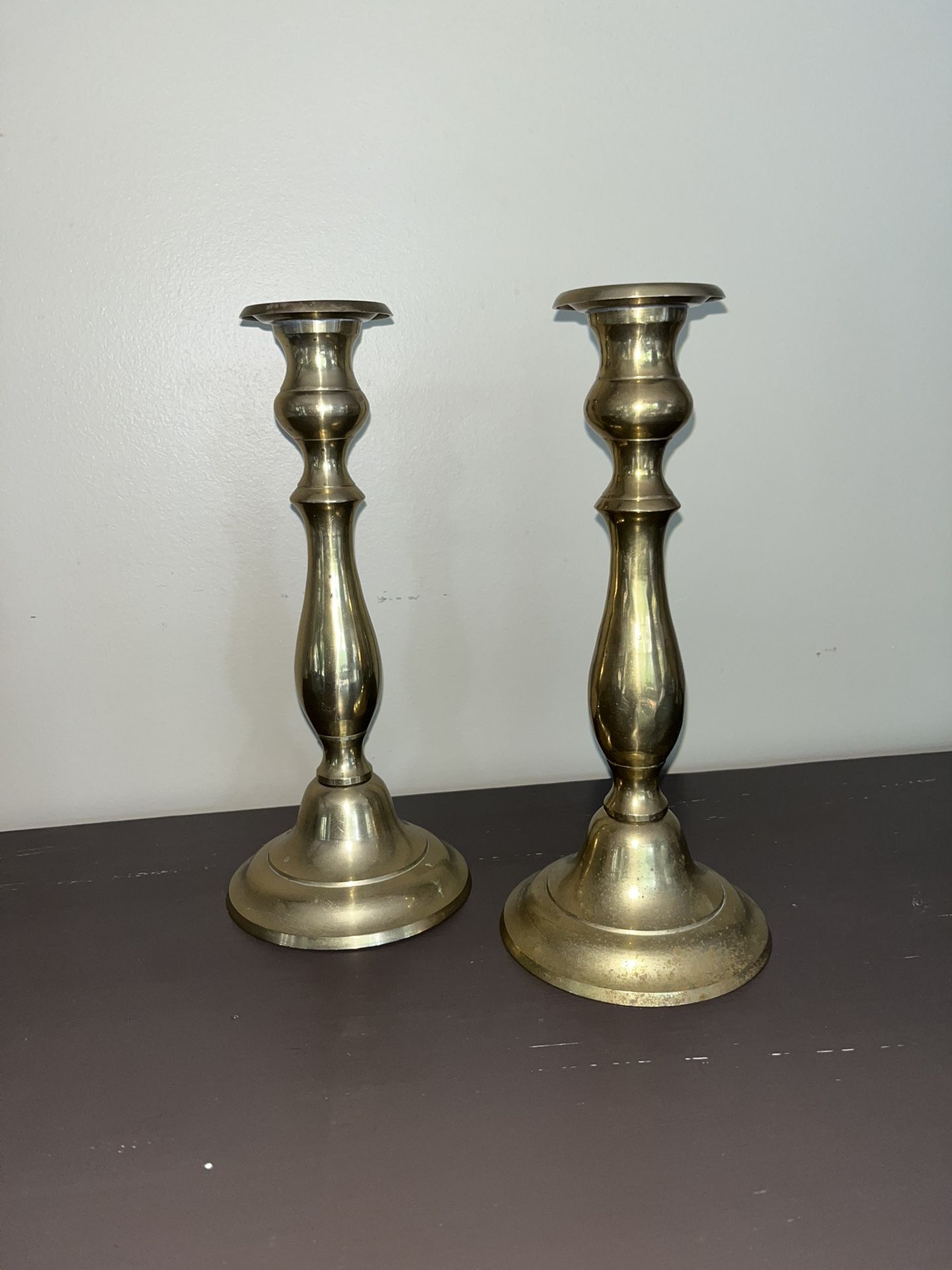 Vintage Solid Brass Candlesticks – 10" Tall – Excellent Condition