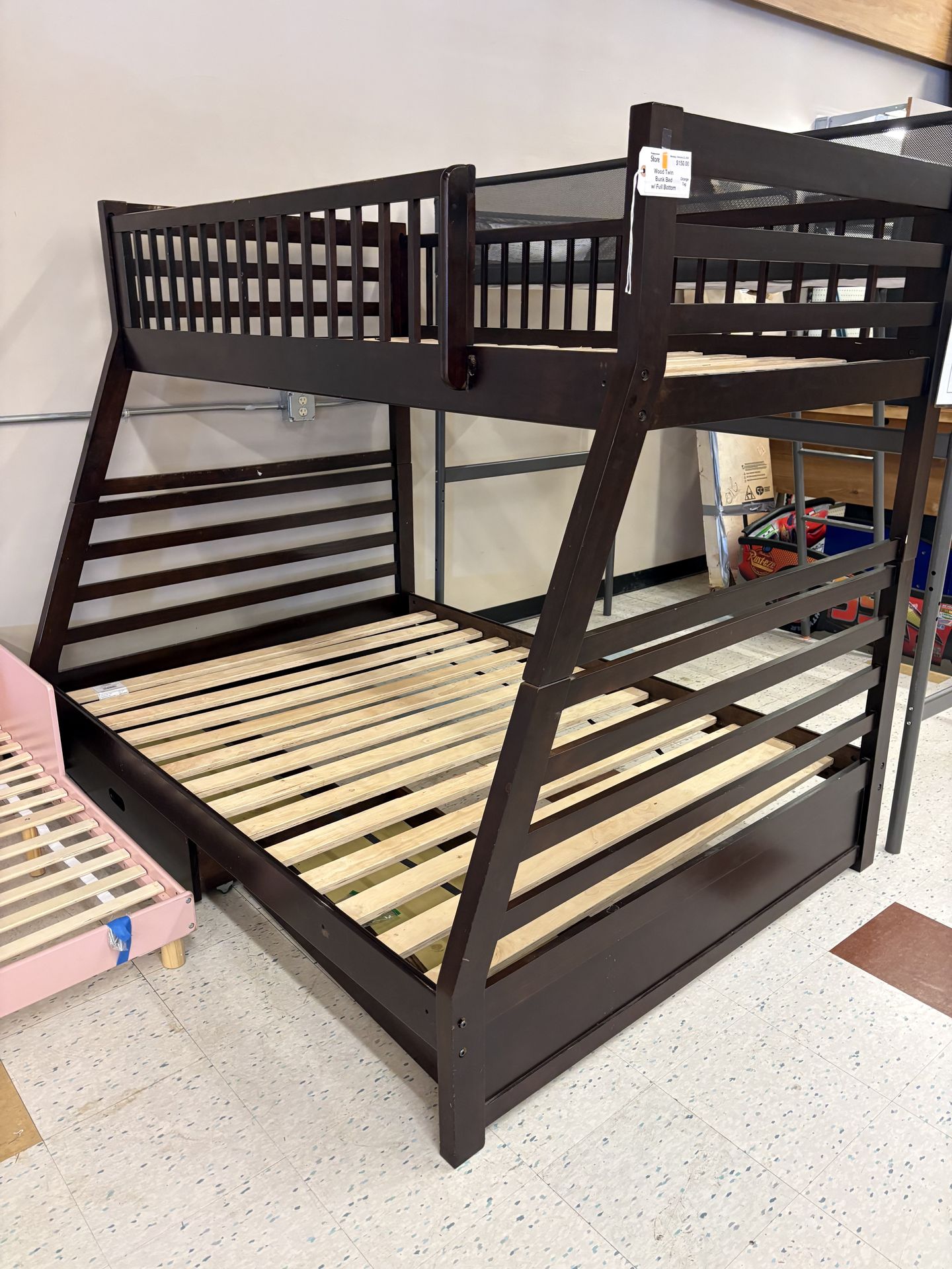 Dark Wood Twin Over Full Bunk Bed