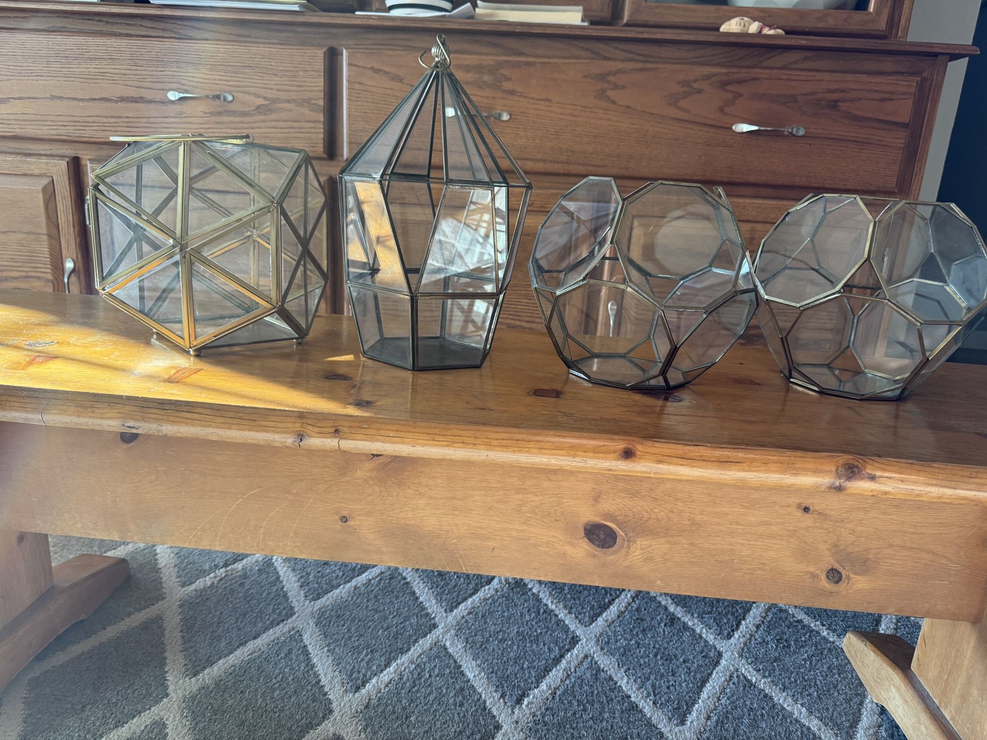 Brass And Glass Geometric Candle Holders