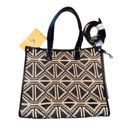 Patricia Nash Leather Ava Medium Tote Crossbody Bag Tuareg Woven Handbag NEW Blk