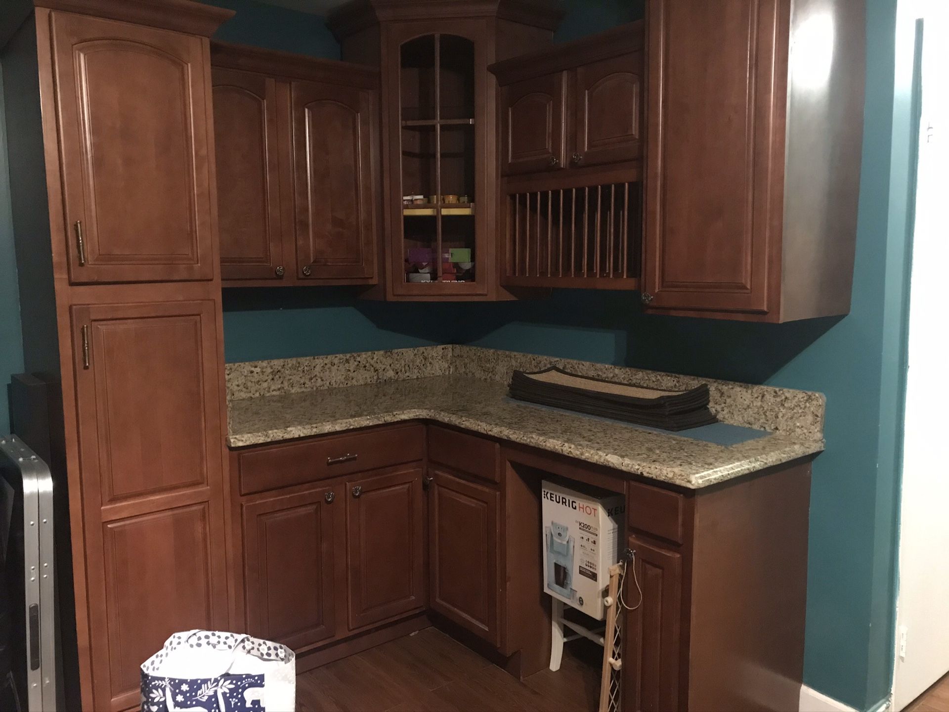 Counter top with cabinets.