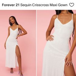 Forever 21 Sequin Crisscross Maxi Gown size M white
