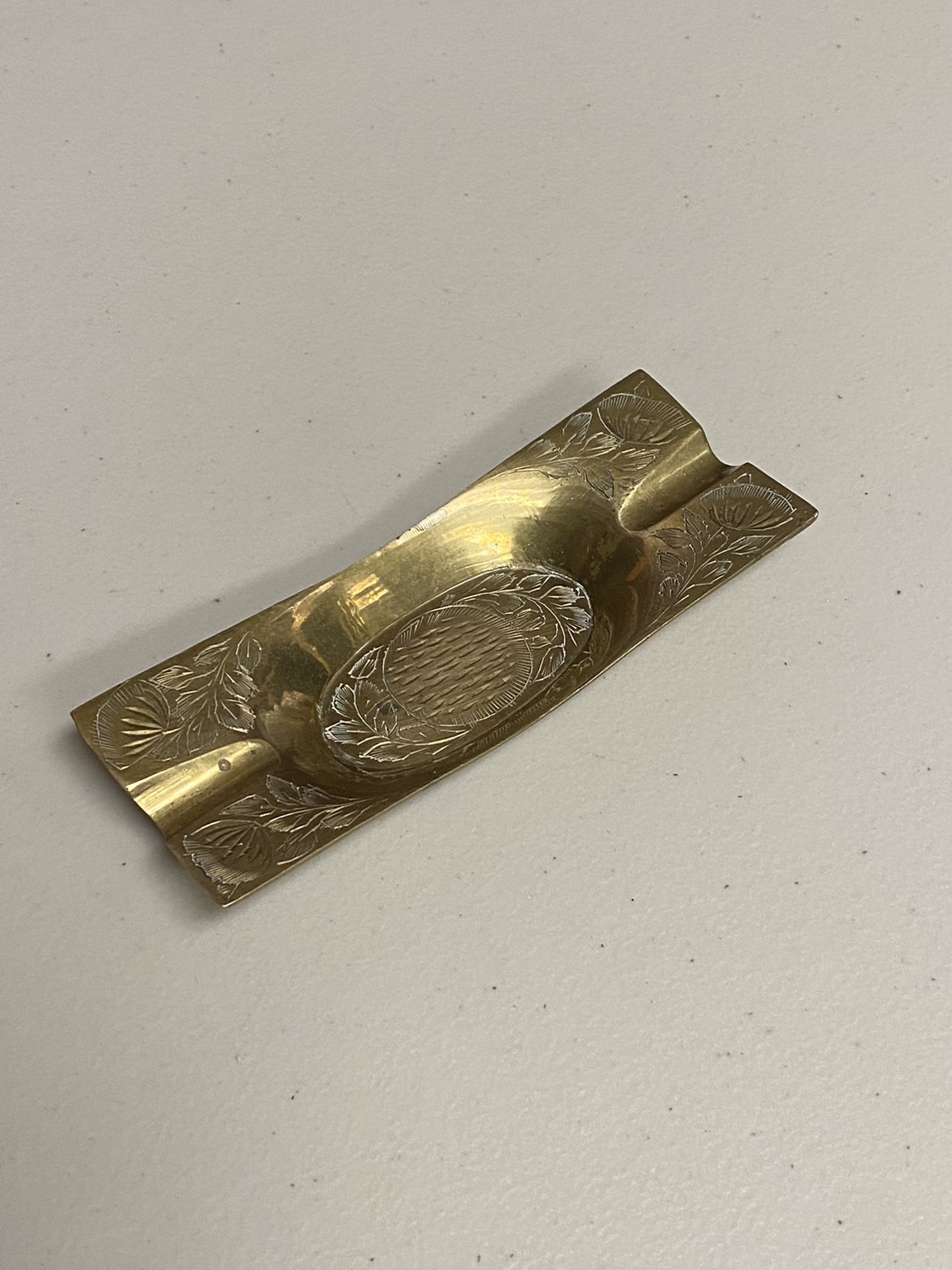 Vintage India Engraved Flowers brass Ashtray.
