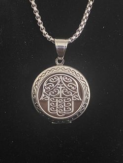 Stainless steel hand of Fatima locket pendant with chain