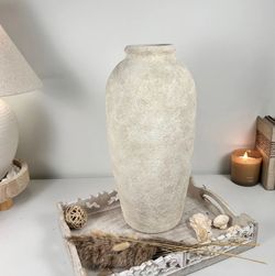 Minimalist Vase 18" tall Textured Hand-painted Ceramic - Off White washed