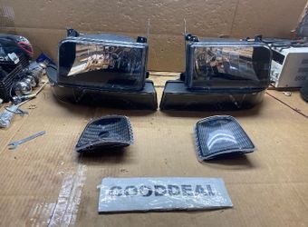 #202 Fit 92-96 Ford F150/250/350/Bronco Black Clear Headlight 