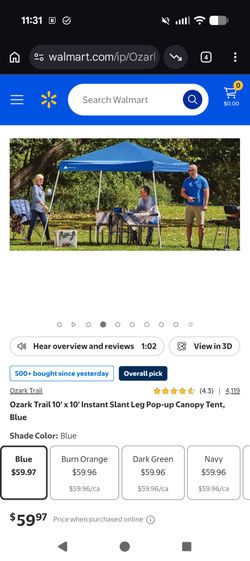 Ozark Trail 10x10 Instant Pop-Up Canopy Tent