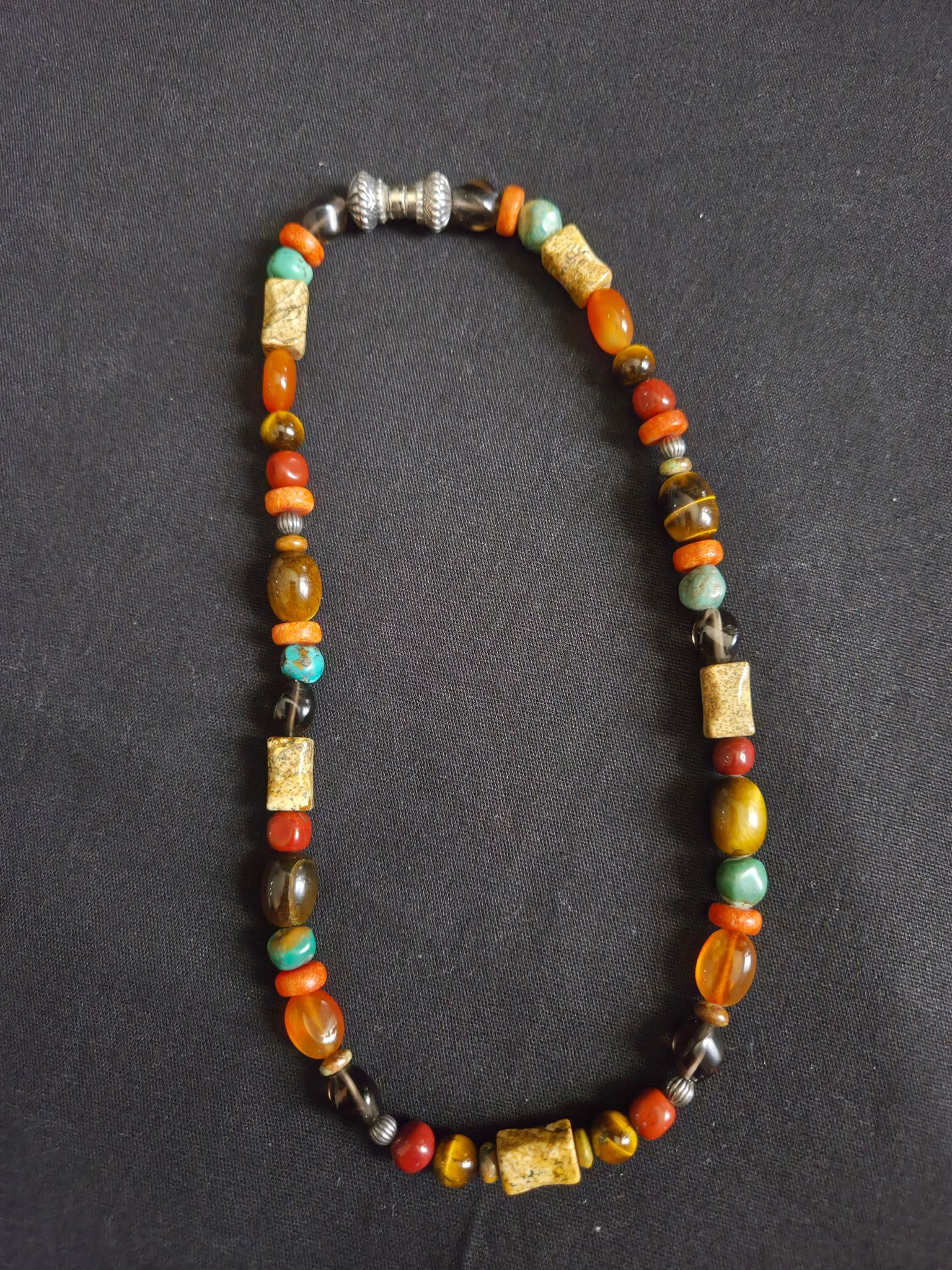 Carolyn Pollack 925 Silver Multi Stones Necklace 17” Long Magnetic