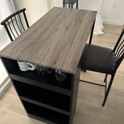 Bar Table With Side Shelving And 2 Chairs
