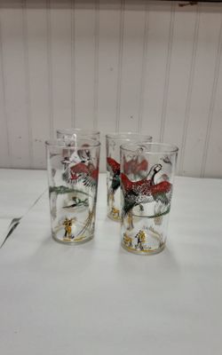 Set of 4 Hazel Atlas Gold Pheasant Highball Glasses- Located in Shelton