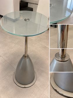 Small Modern Silver & Glass Side Table – Contemporary Design ,Used