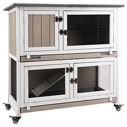 36″L Rabbit Hutch Wooden 2 Story, Pet House Grey