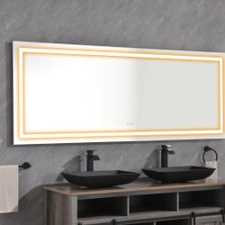 84*32 LED Lighted Bathroom Wall Mounted Mirror with High Lumen+Anti-Fog Separately Control+Dimmer Function